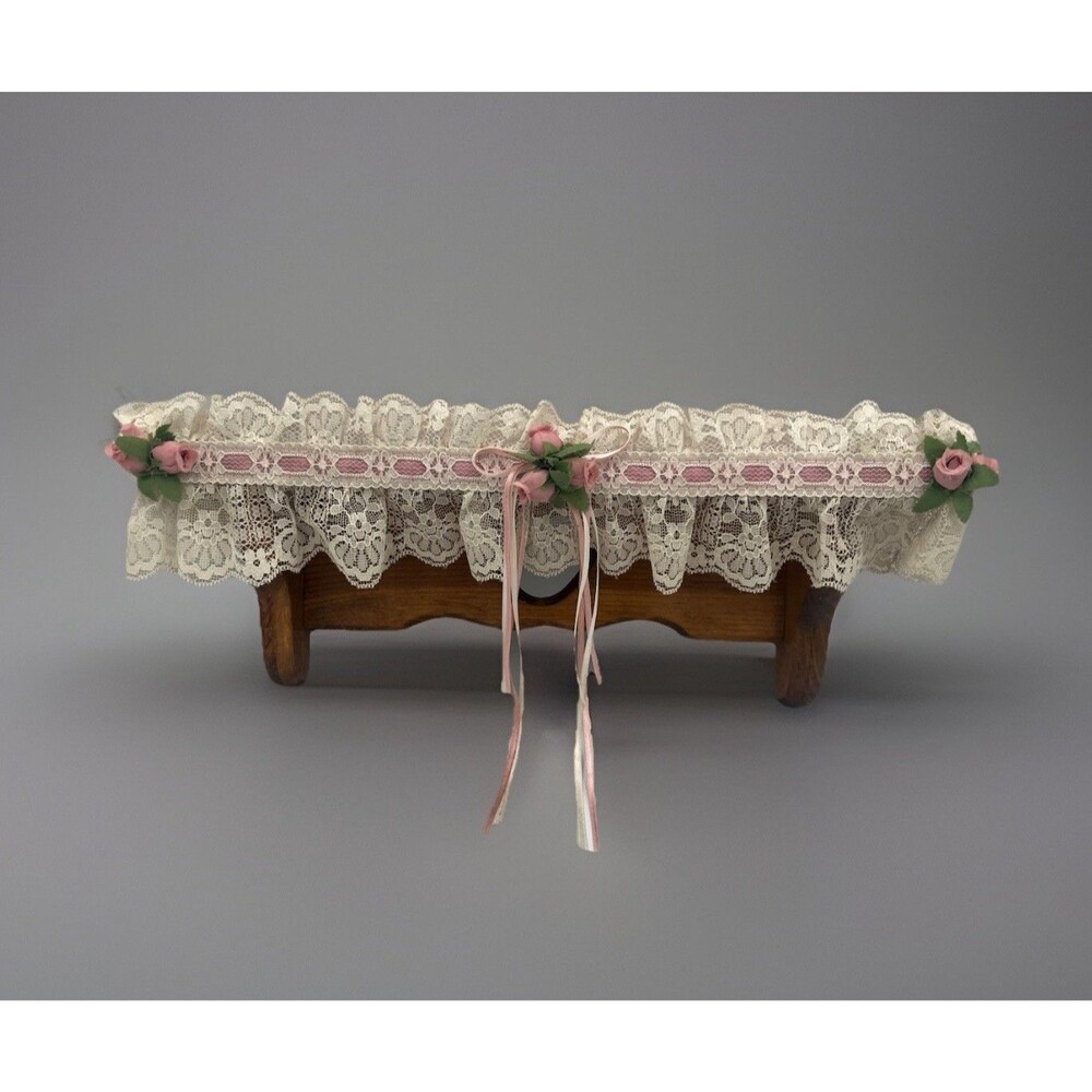 Cottagecore Lace Wood Wall Shelf Pink Floral Ribbon Shabby Chic Nursery Decor